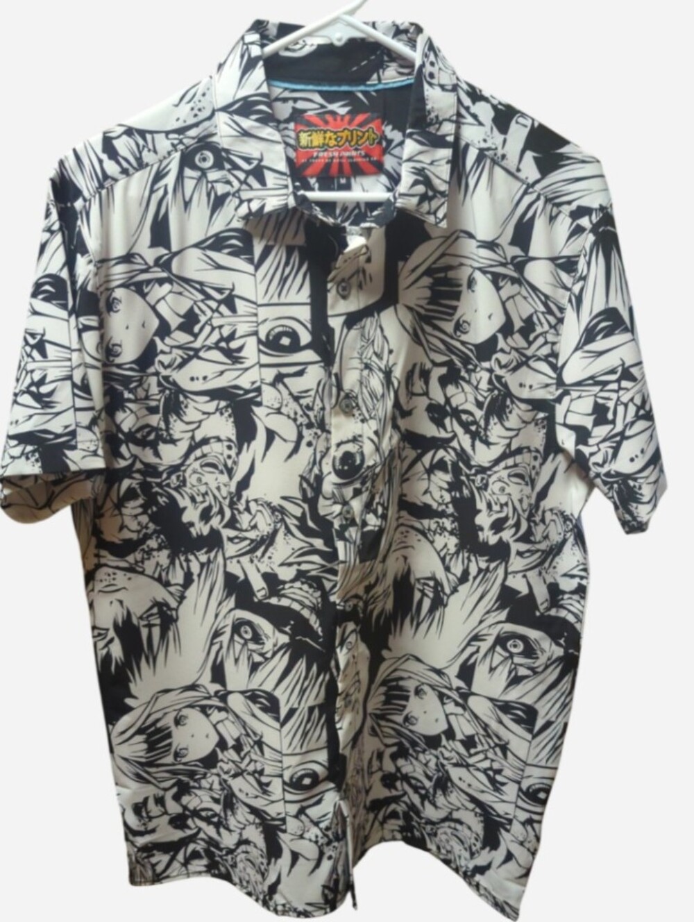 Black & White Graphic Short-Sleeve Button-Up Shirt